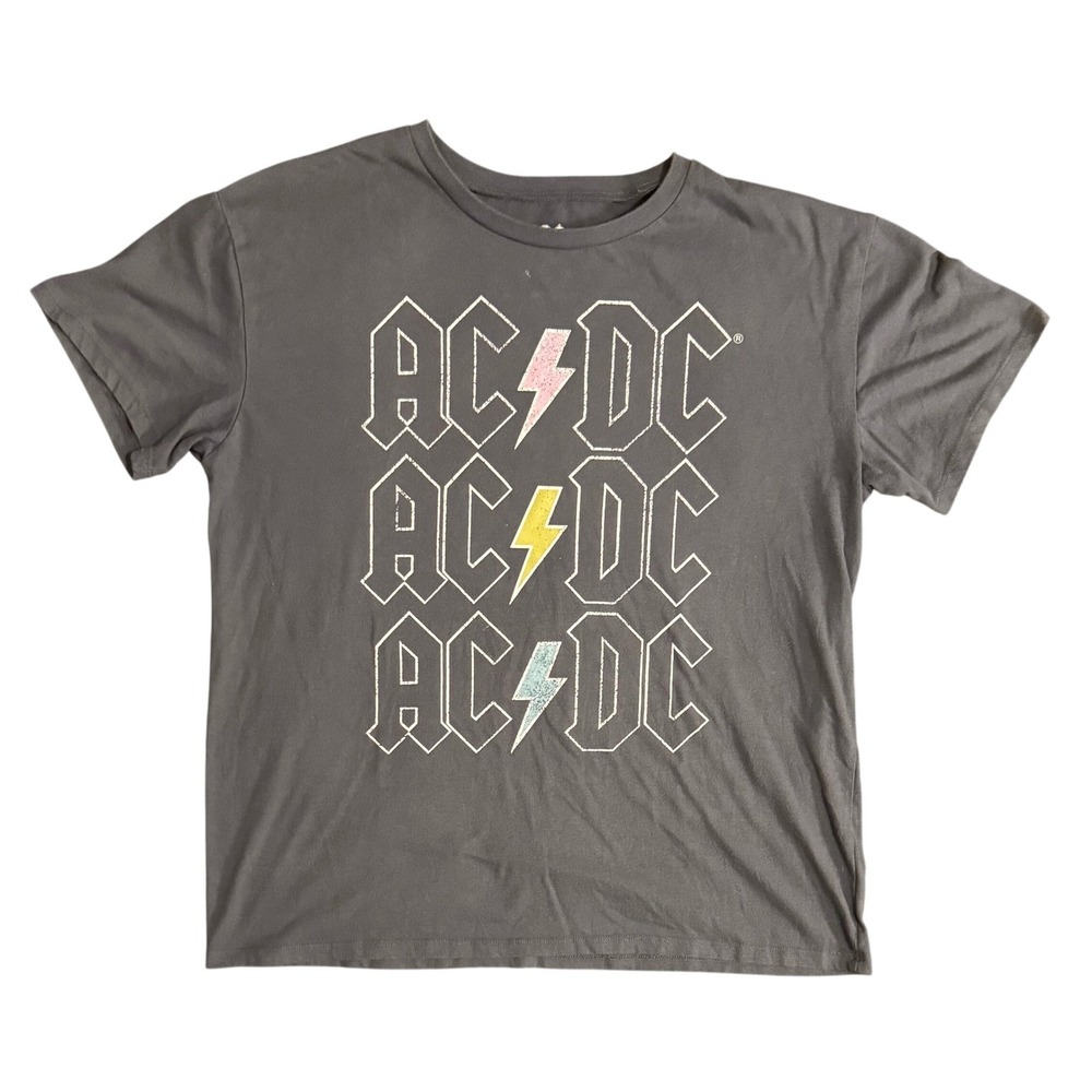 AC/DC Graphic T-Shirt Mens XL Gray Short Sleeve Stacked Logo Rock Band Tee
